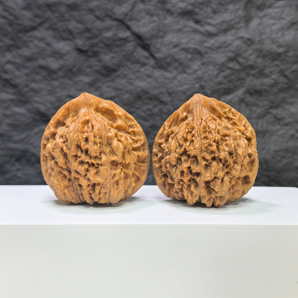 Large Wenwan Art official hat concave base peach heart walnut, premium Wenwan walnut pair with 48mm x 41mm size.