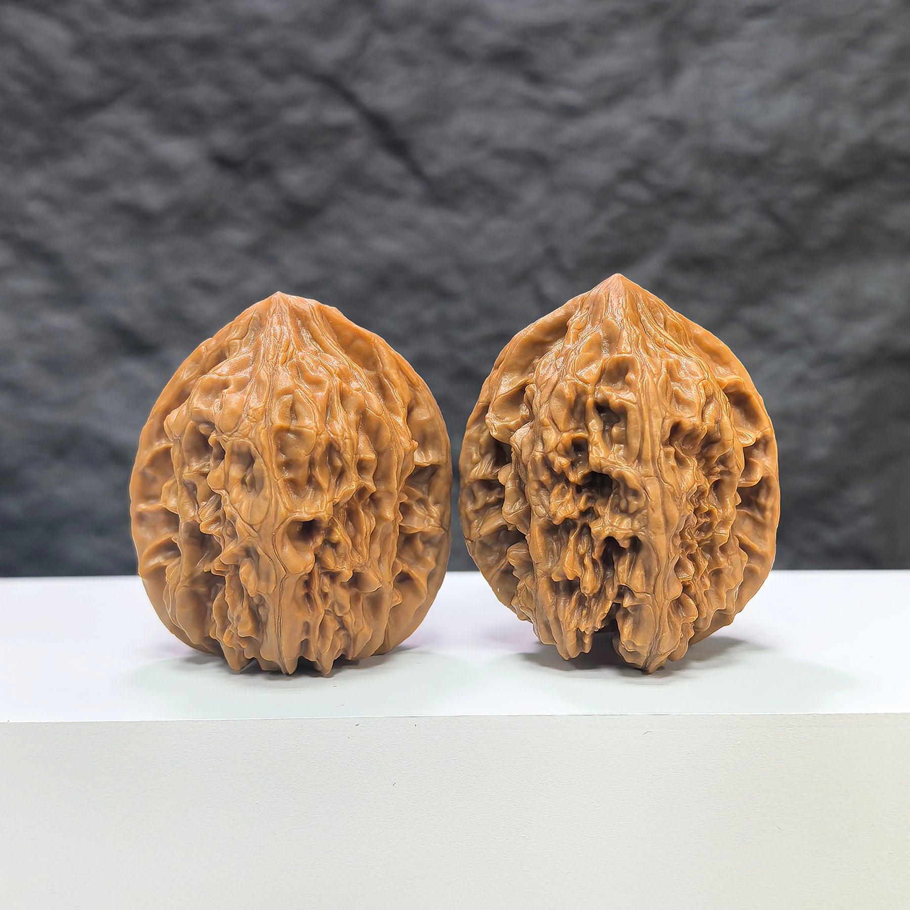 Pair of Beijing Chicken Heart Wenwan walnuts by Wenwan Art, featuring 41mm x 40mm classic walnut specimens.