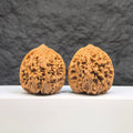 Pair of Peach Heart Concave Base Wenwan Walnuts with full star patterns, 40mm x 42mm, showcasing intricate craftsmanship.