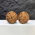Pair of Golden Kylin Wenwan Walnut carvings by Wenwan Art, 37mm, featuring detailed golden kylin motifs on smooth walnut surfaces.
