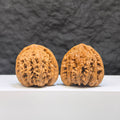 Pair of Yuhua Stone Wenwan walnuts from Wenwan Art, 36mm x 35mm, featuring intricate natural stone patterns and smooth polished surfaces.