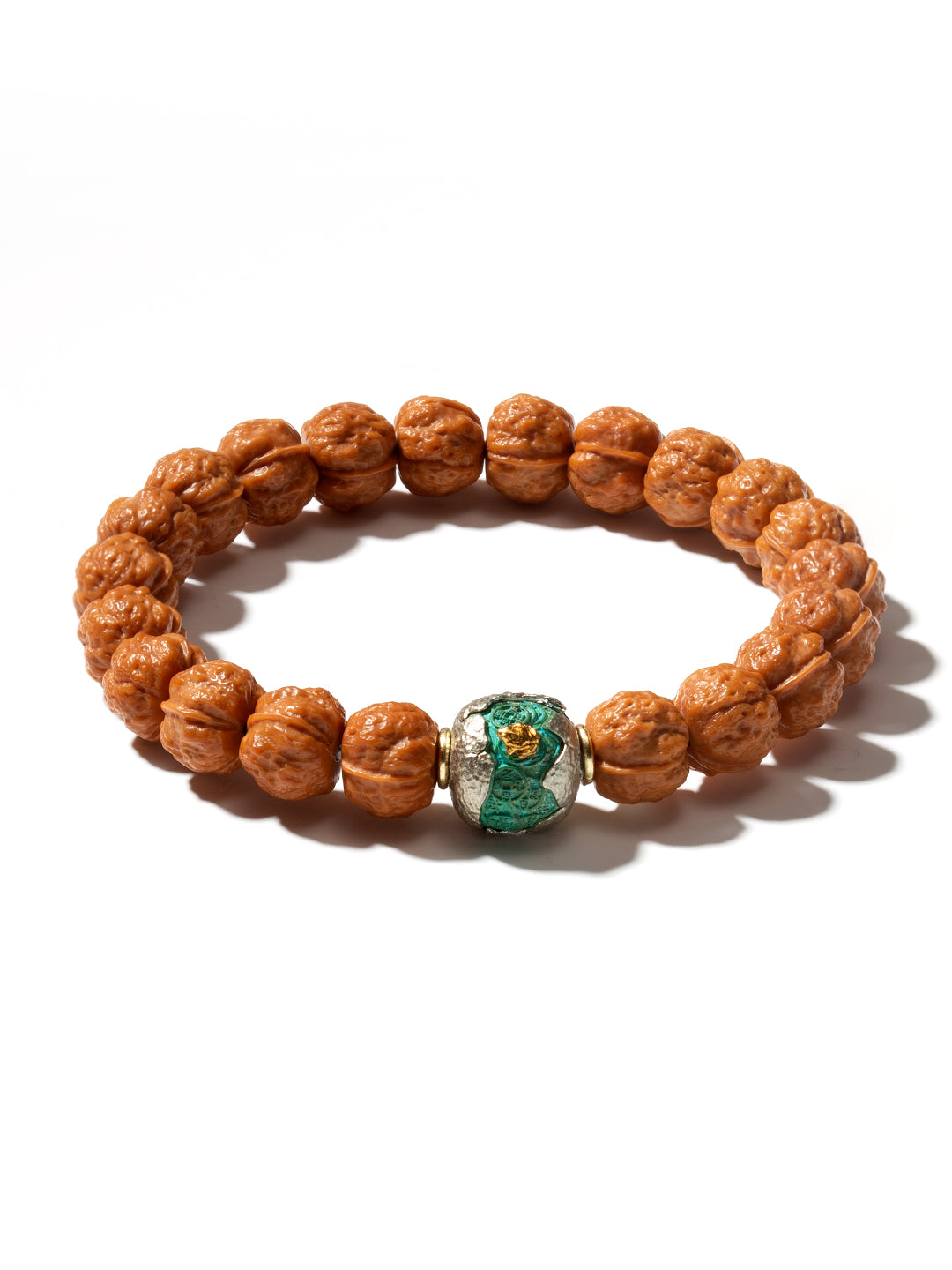 [Zen Collection] Handcarved Monkey Head Walnut Bracelet - "Golden Toad Wealth Guard" Motif (10mm / Silver & Enamel Focal Bead) | 金蟾鎮庫 猴頭核桃雕刻手串 10mm 精致小籽 招財鎮宅文玩手串