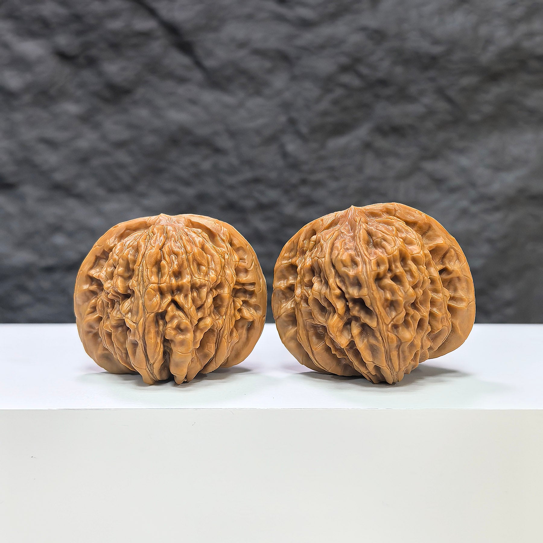 Wenwan Art Sizuolou Classic Wenwan Walnut pair, 41mm x 37mm, detailed natural wood grain, traditional collectible Wenwan artifacts