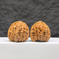 Pair of Peach Heart Concave Base Wenwan Walnuts by Wenwan Art, deep-base ruby-colored walnuts, 35mm x 33mm, with intricate natural details.