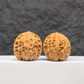 Pair of authentic Wenwan Wild Wolf walnuts by Wenwan Art, 35mm x 37mm, featuring natural wild wolf carvings on smooth walnut surfaces.