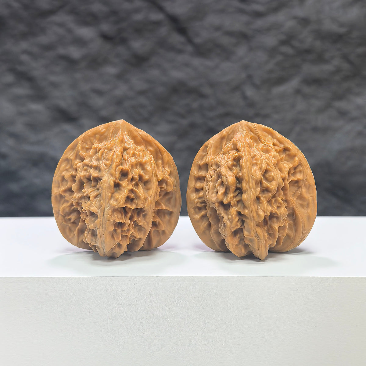 Pair of Xiayunling Classic Wenwan Walnuts from Wenwan Art, 38mm size, featuring smooth, polished natural walnut shells.