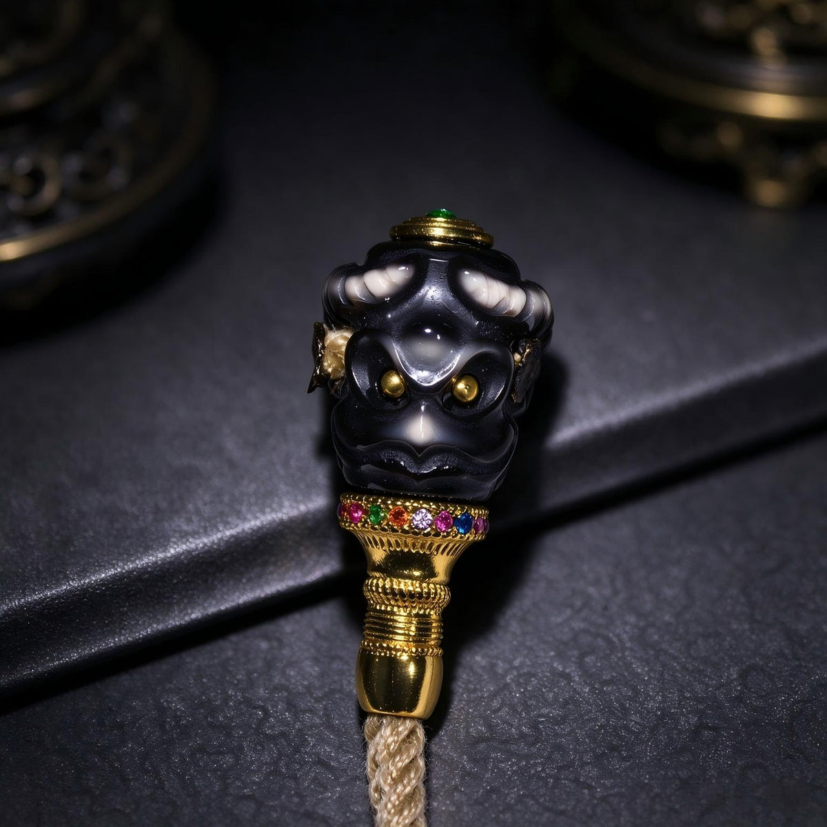 Copper-accented Dzi-style beading component from ZenWenwan, 11.5 mm, featuring intricate designs for jewelry making.