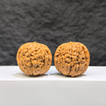 Miniature Wenwan Walnut pair with Oracle Bone Script carvings, 33mm x 31mm, crafted by Wenwan Art, showcasing detailed traditional design.