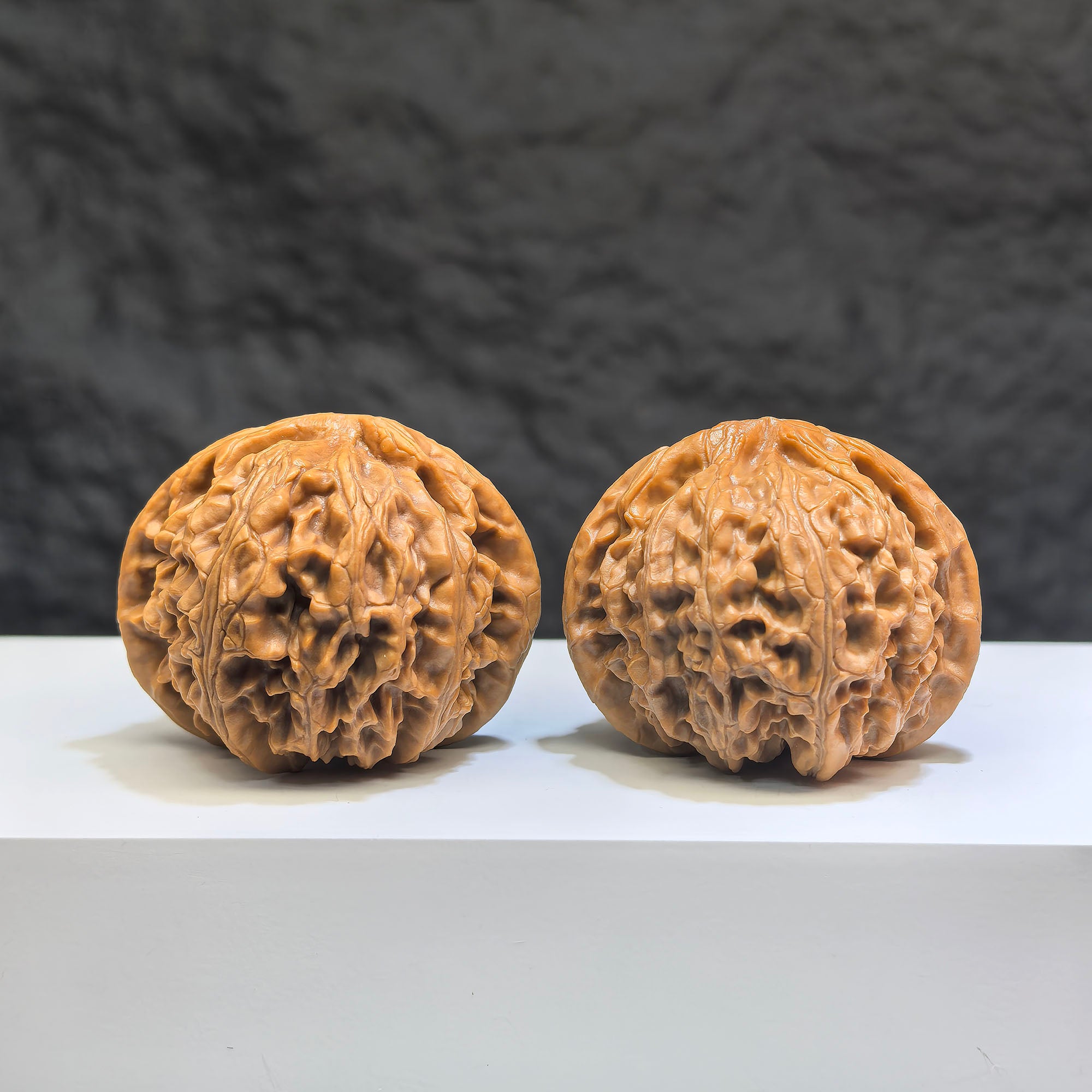 Pair of Classic Scholar Wenwan Walnuts from Wenwan Art, hand-matched with spherical 球形宮燈 design, 41mm x 38mm.