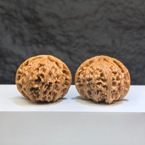 Pair of Classic Scholar Wenwan Walnuts from Wenwan Art, hand-matched with spherical 球形宮燈 design, 41mm x 38mm.
