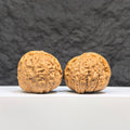 Pair of small pumpkin-shaped Wenwan walnuts by Wenwan Art, measuring 39mm x 42mm, showcasing detailed miniature walnut carvings.