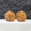 Pair of large Wenwan Art official Wenwan walnuts with smooth, polished surface and natural wood grain, measuring 47mm by 42mm.
