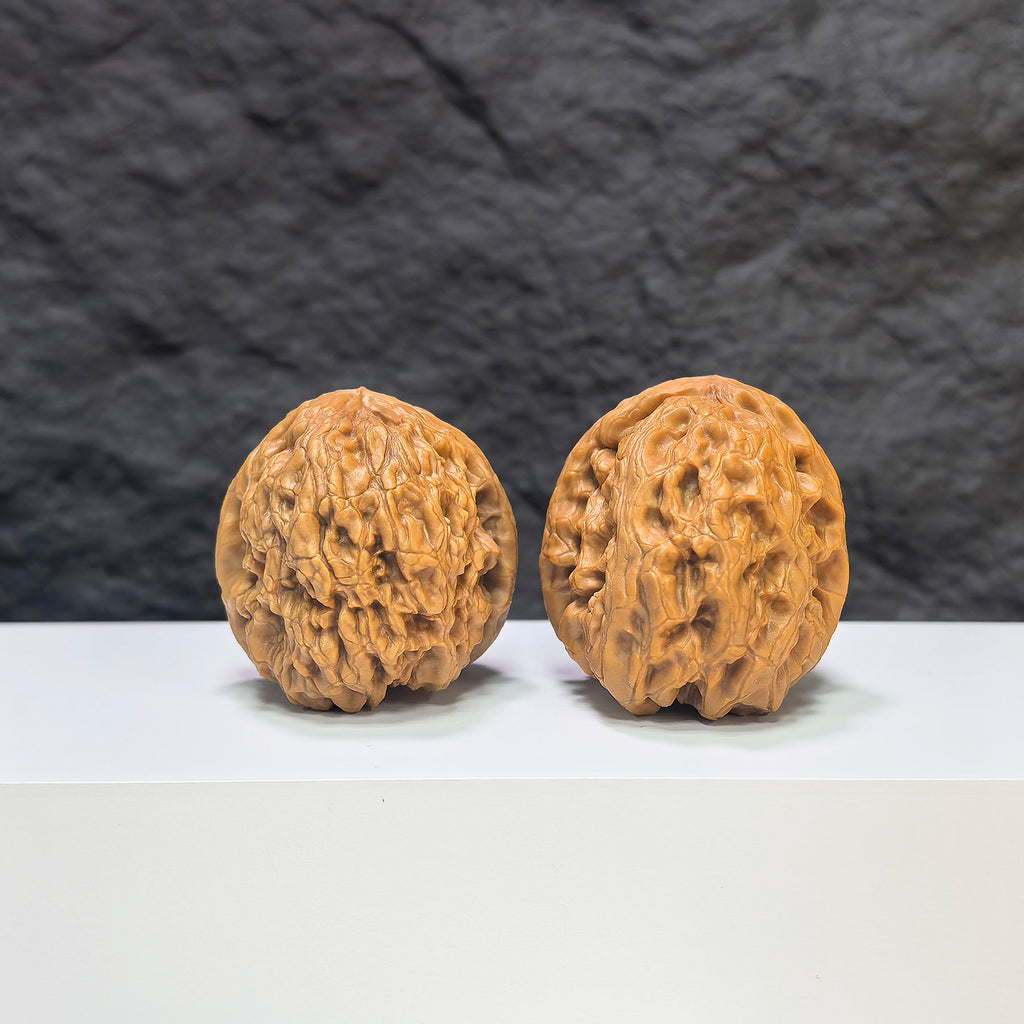 Pair of Wenwan Art Rolling Donkey Wenwan walnuts, 40mm, with textured surface and natural wood grain, traditional Chinese craftsmanship