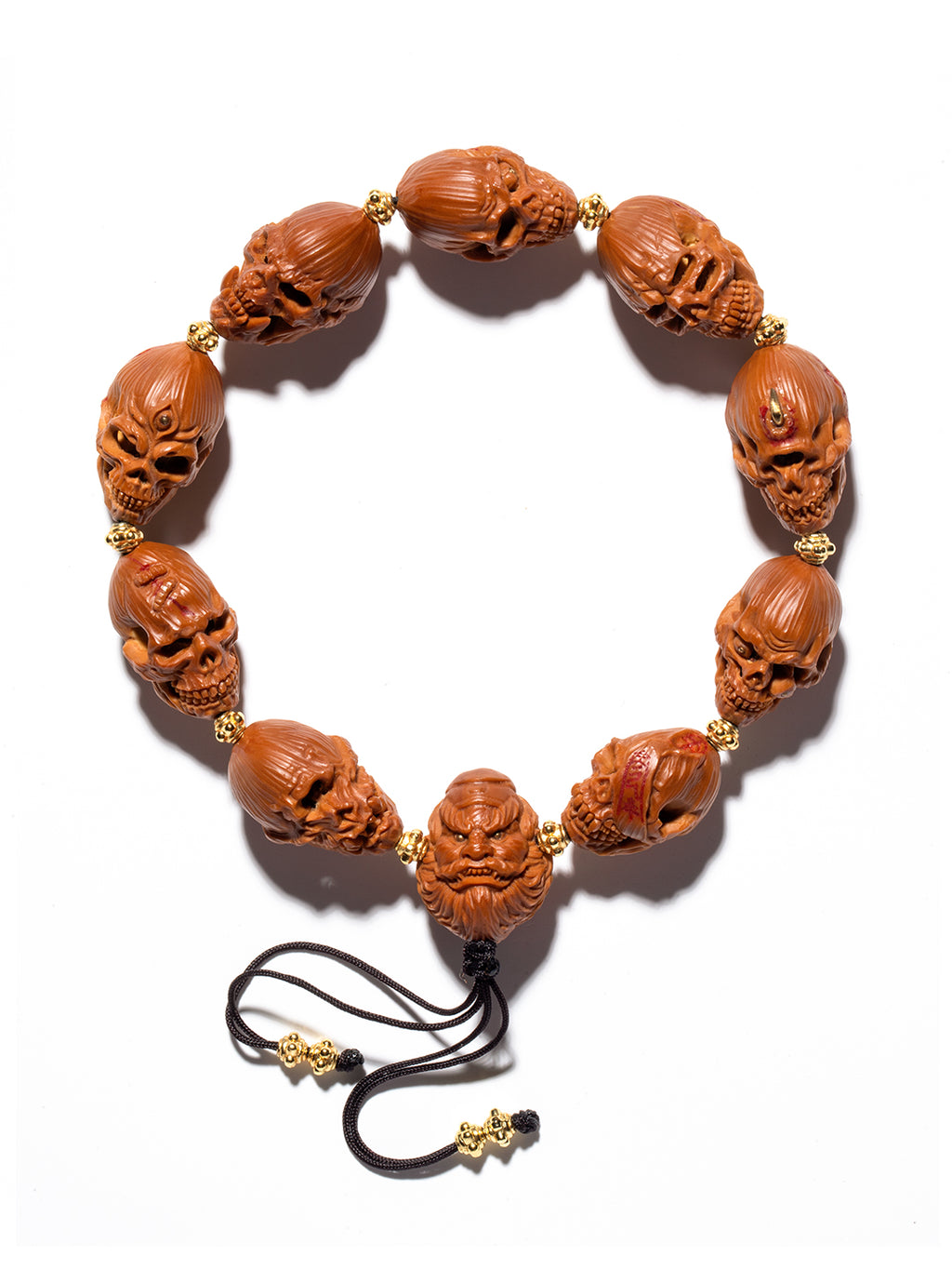 [Master Shan Chunyang] Handcarved Olive Pit Bracelet - "Night Parade of One Hundred Demons" (Skull & Demon Motifs) | 單春陽手作 橄欖核雕手串「百鬼夜行」暗黑文玩重器