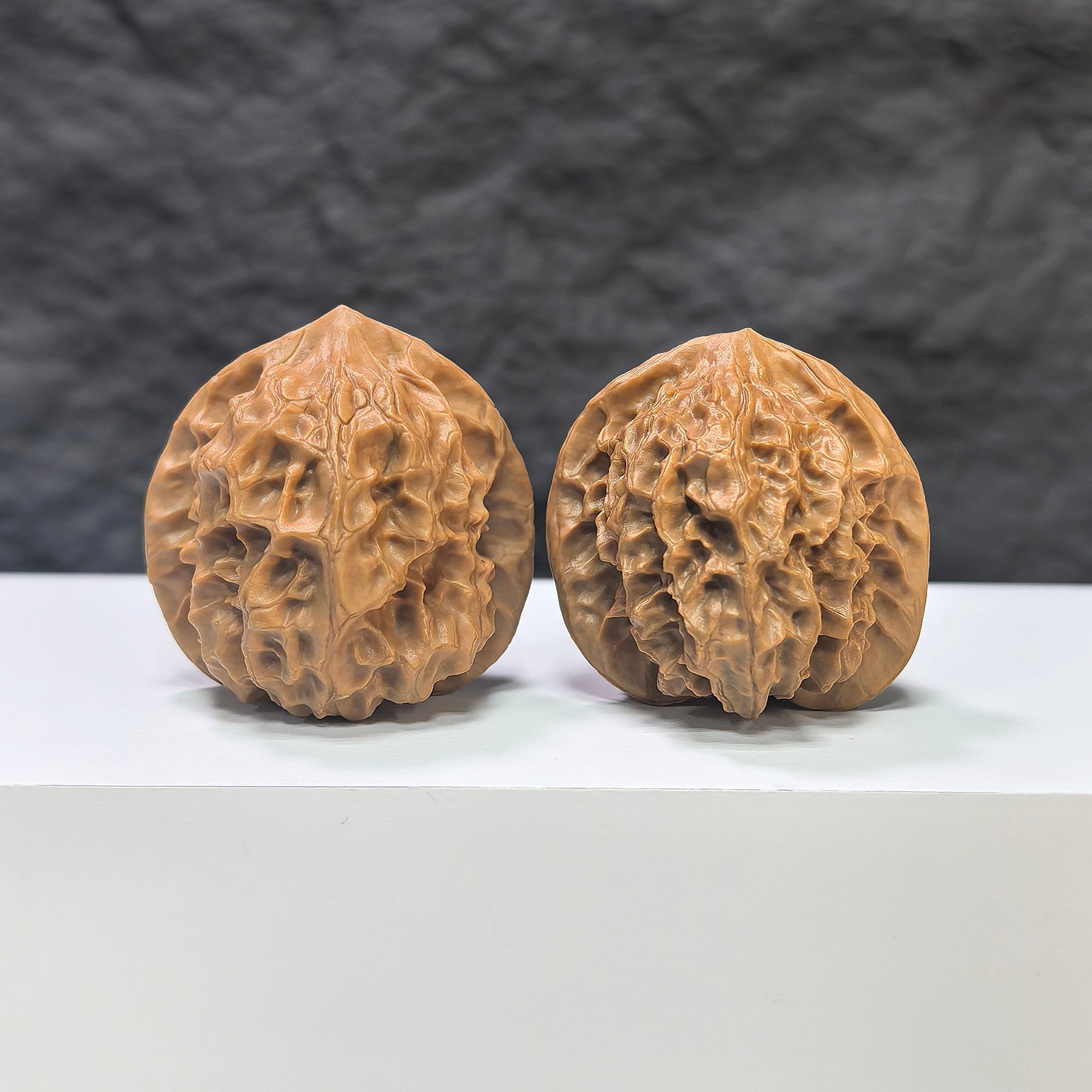 Pair of Pocket White Snake Valley Wenwan walnuts by Wenwan Art, 36mm miniature walnut carvings with intricate white snake valley details.