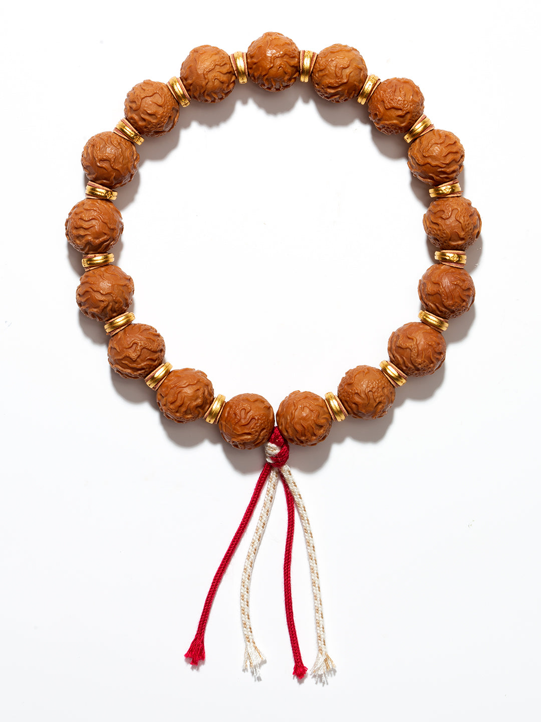 [Zen Collection] Carved Monkey Head Walnut Bracelet w/ Adjustable Sliding Knot - "Ding Feng Zhu" Wind-Calming Pearl Motif (1.2cm / Brass Spacers) | 精工猴頭核桃雕刻手串「定風珠」1.2cm 可調節鬆緊結 禪意文玩手串