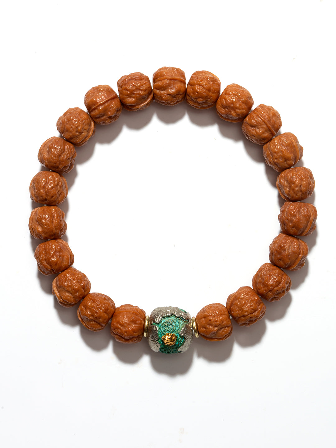 [Zen Collection] Handcarved Monkey Head Walnut Bracelet - "Golden Toad Wealth Guard" Motif (10mm / Silver & Enamel Focal Bead) | 金蟾鎮庫 猴頭核桃雕刻手串 10mm 精致小籽 招財鎮宅文玩手串