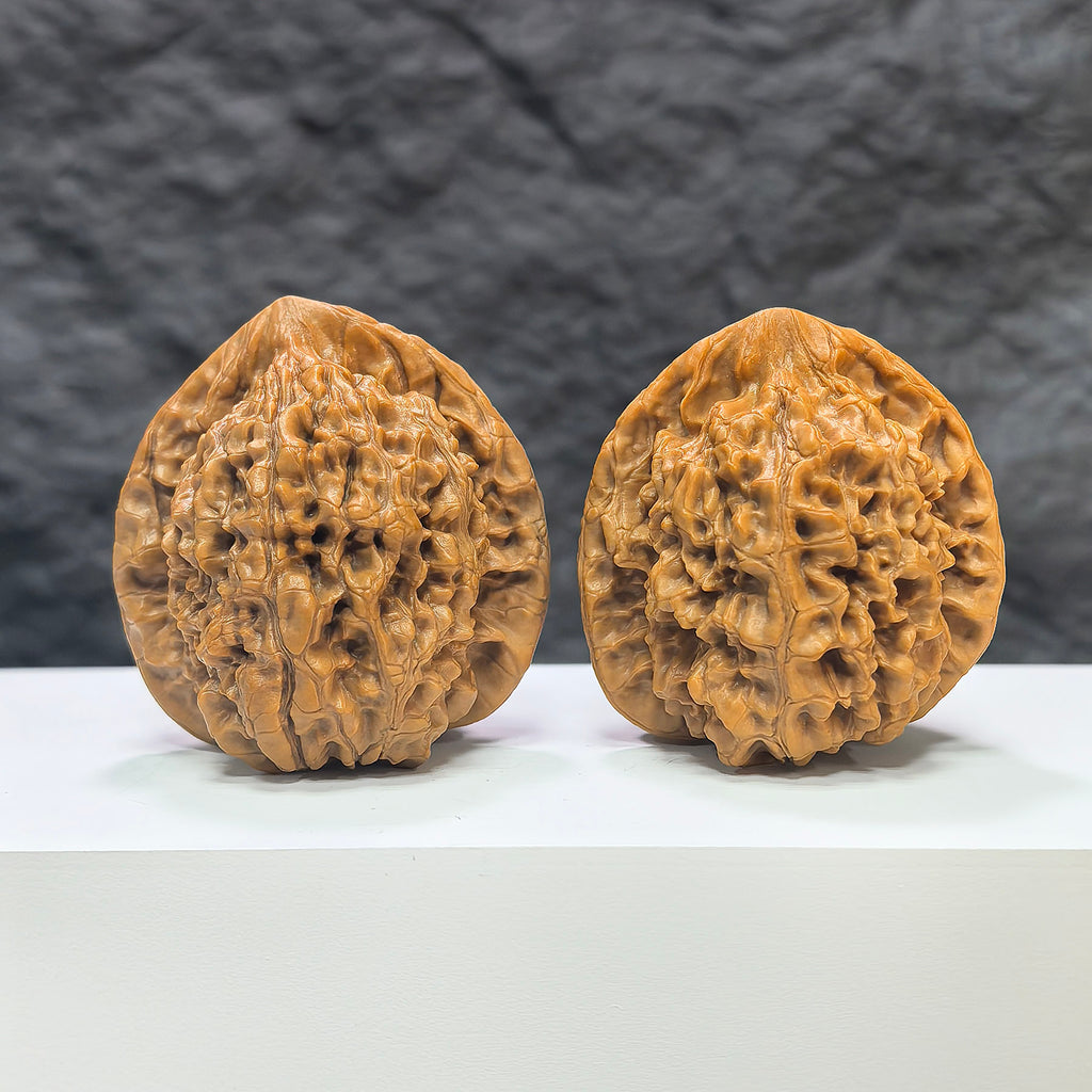 Pair of Wenwan Art Official Hat Classic Wenwan walnuts, 44mm x 41mm, featuring detailed natural walnut textures and traditional craftsmanship.