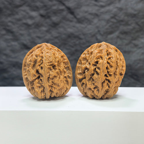 Pair of North China General Shoulder Crippled Foot Wenwan walnuts from Wenwan Art, 39mm x 40mm, featuring unique natural walnut shapes.