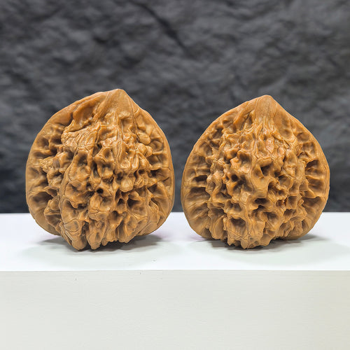 Pair of large Wenwan Walnut art pieces from Wenwan Art, featuring detailed natural walnut surfaces, each approximately 47mm by 43mm.