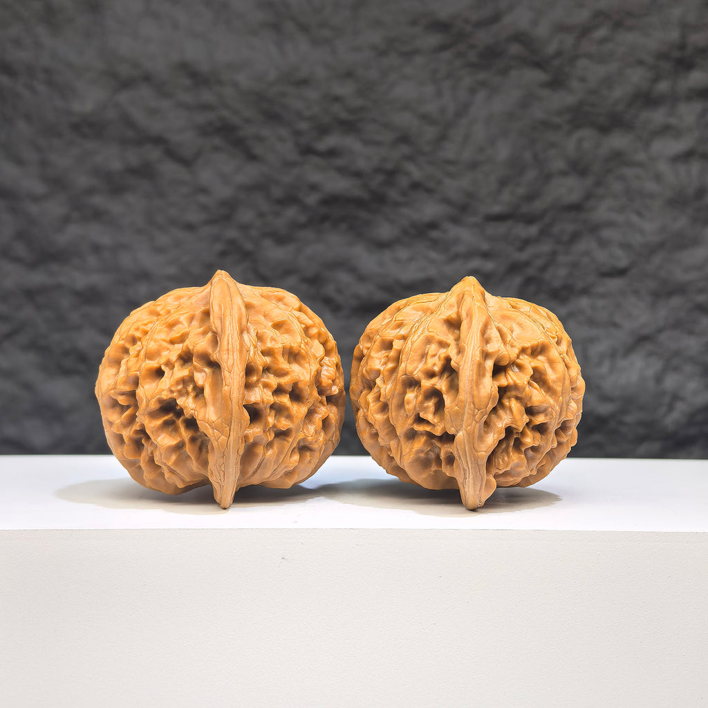 Pair of Palace Lantern Wenwan walnuts from Wenwan Art, featuring intricate carvings, 42mm x 40mm size, traditional Chinese design.