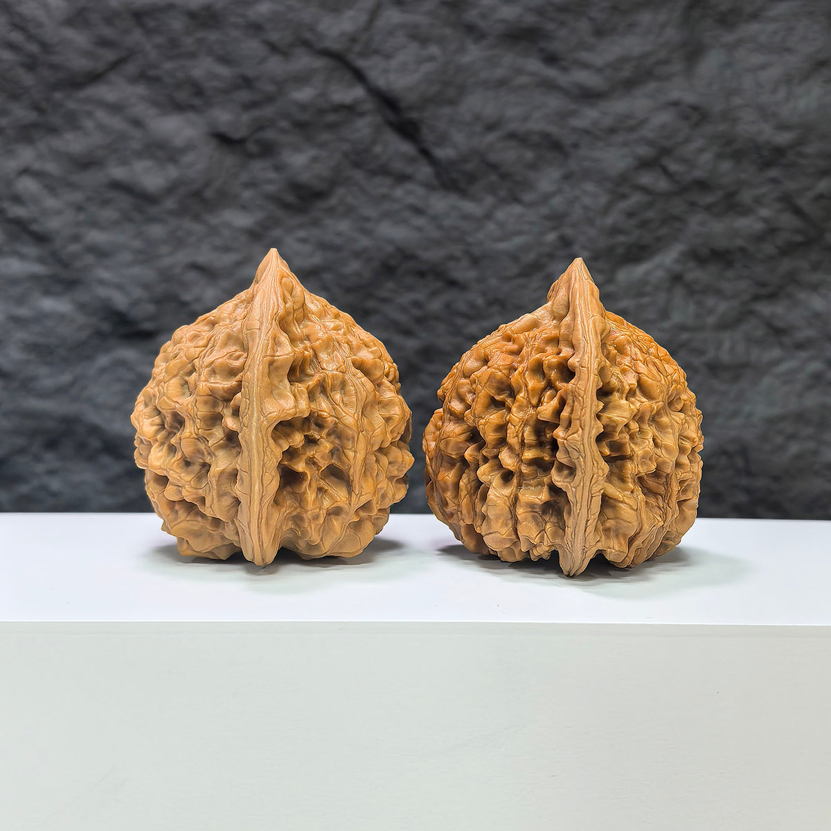 Large Wenwan Walnut by Wenwan Art, premium official hat-shaped walnut pair, 48mm x 45mm, showcasing smooth, polished wood surfaces.