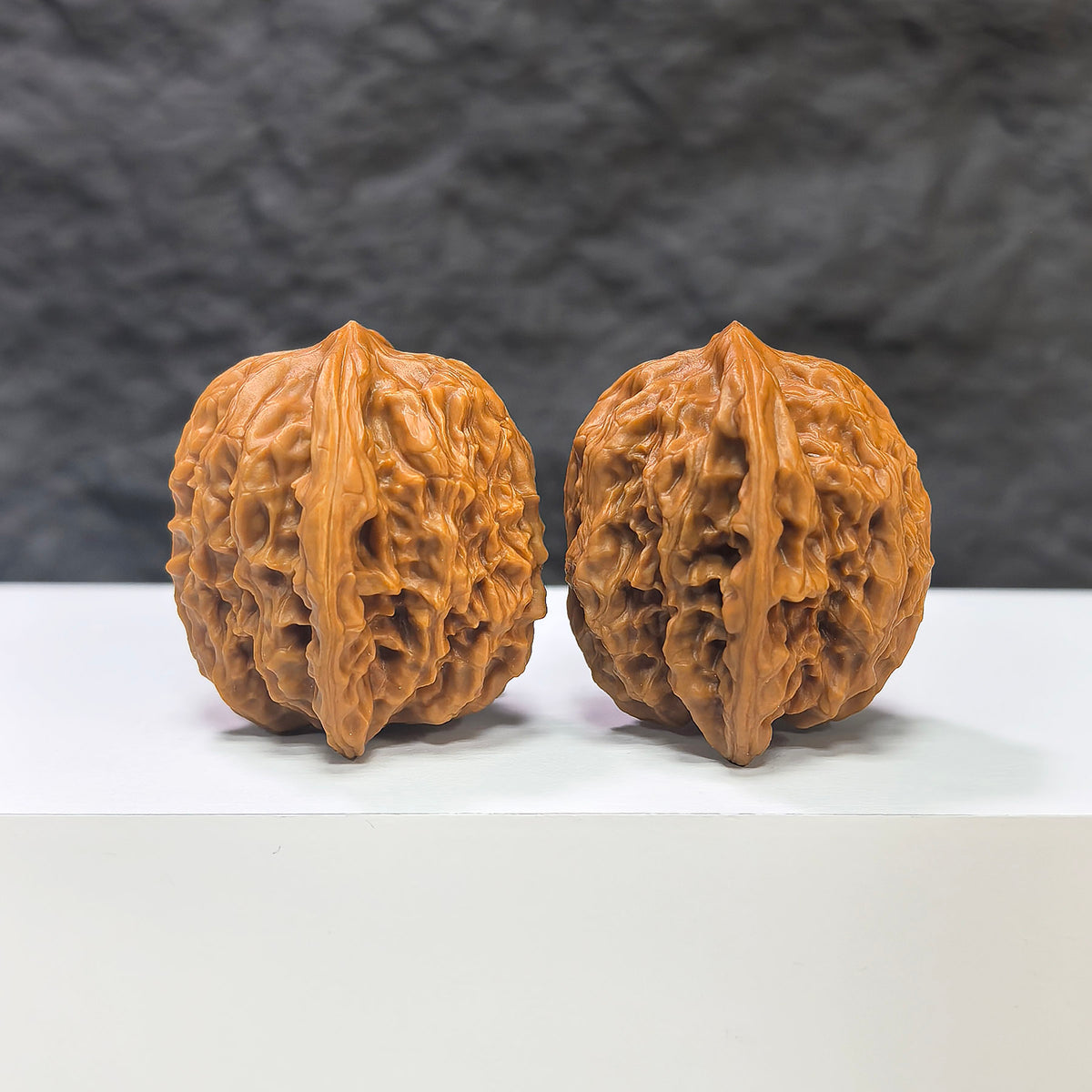 Wuling Mountain Pocket Wenwan Walnut pair by Wenwan Art, miniature 35mm x 32mm, intricately carved Wenwan walnut carvings.