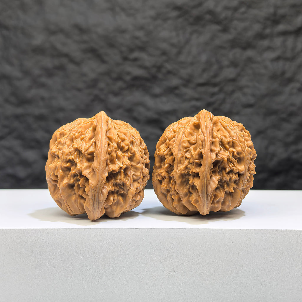 Wenwan Art Millstone Classic Wenwan Walnut pair, 38mm x 37mm, detailed carved walnut art pieces with traditional design.