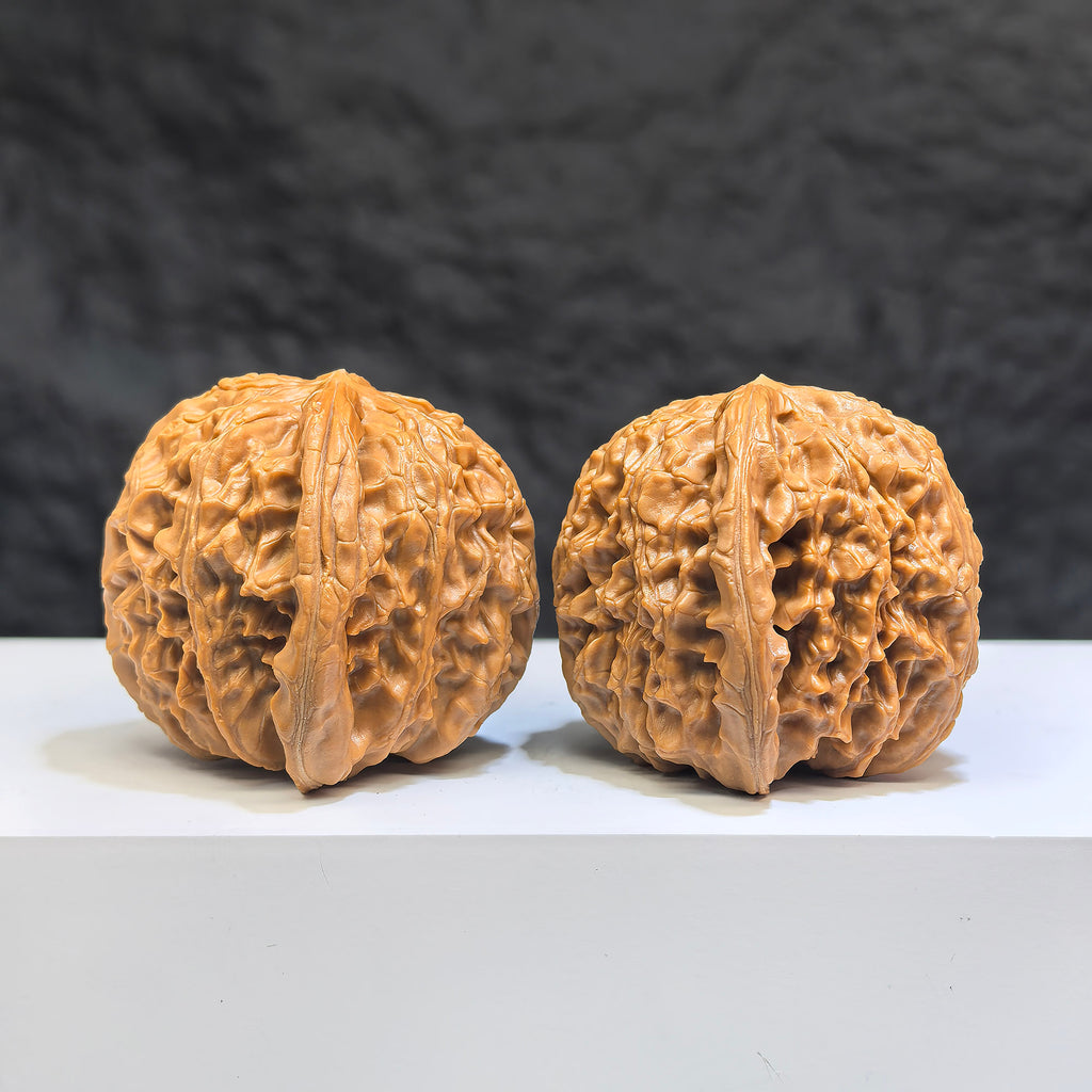 White Lion Wenwan Walnuts pair by Wenwan Art, 39mm classic Chinese walnut carvings with intricate white lion designs.