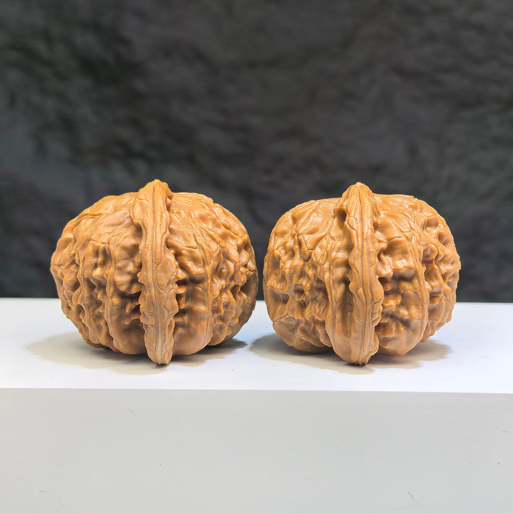 White Lion Wenwan Walnut pair by Wenwan Art, classic 41mm white lion design on polished walnut surfaces, traditional Chinese carvings