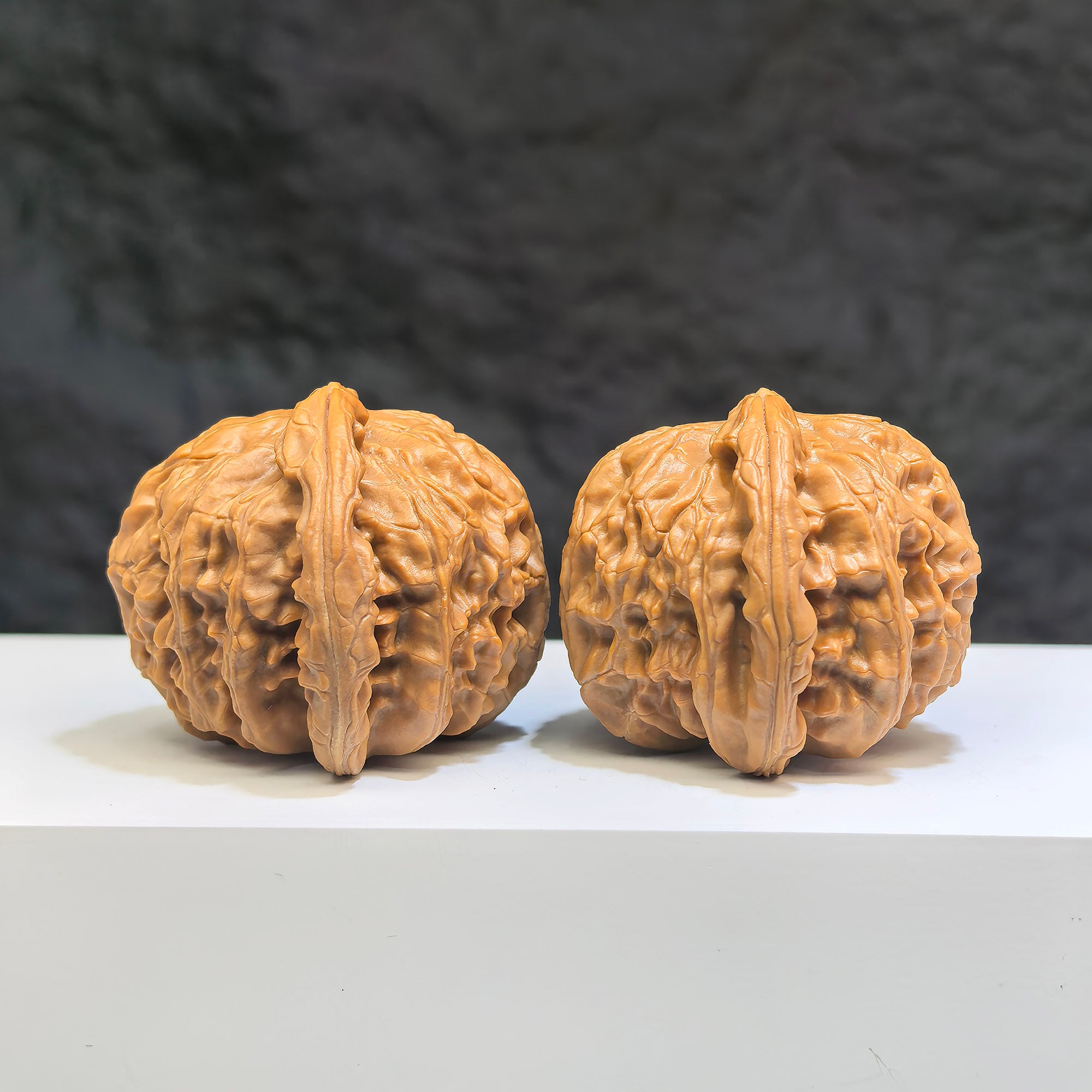 White Lion Wenwan Walnut pair by Wenwan Art, classic 41mm white lion design on polished walnut surfaces, traditional Chinese carvings