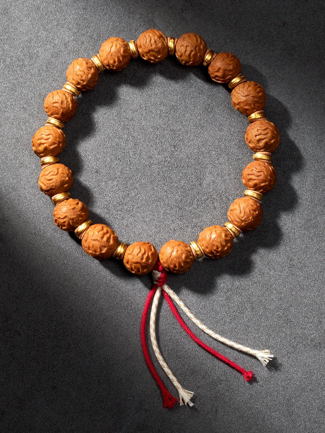[Zen Collection] Carved Monkey Head Walnut Bracelet w/ Adjustable Sliding Knot - "Ding Feng Zhu" Wind-Calming Pearl Motif (1.2cm / Brass Spacers) | 精工猴頭核桃雕刻手串「定風珠」1.2cm 可調節鬆緊結 禪意文玩手串