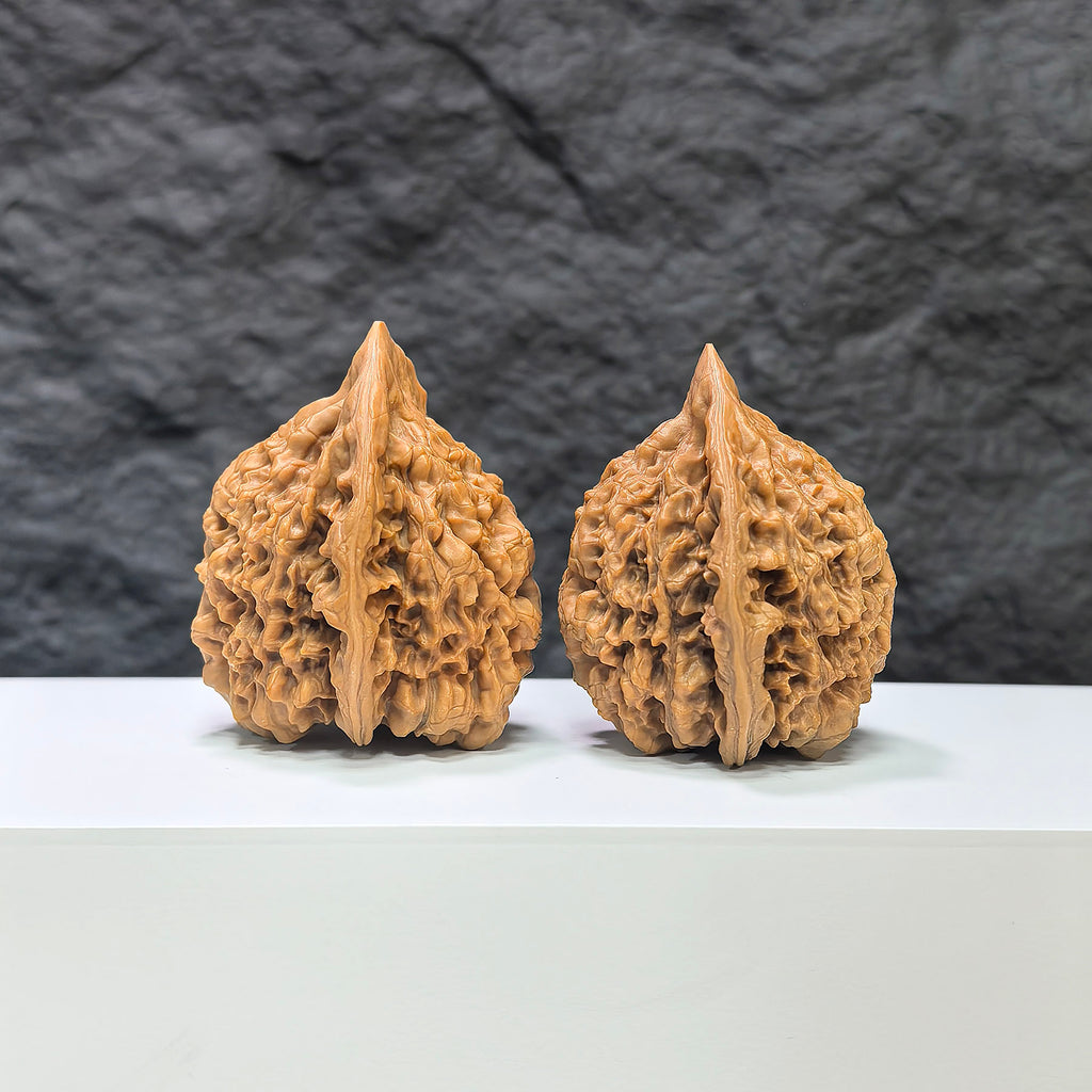 Concave base peach heart Wenwan walnut by Wenwan Art, deep-base with smooth surface, measuring 43mm x 40mm.