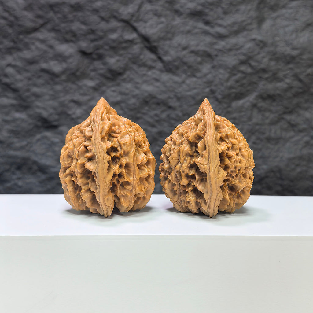 Large Wenwan Art official hat concave base peach heart walnut, premium walnut pair with 48mm x 41mm size, detailed and smooth surface.
