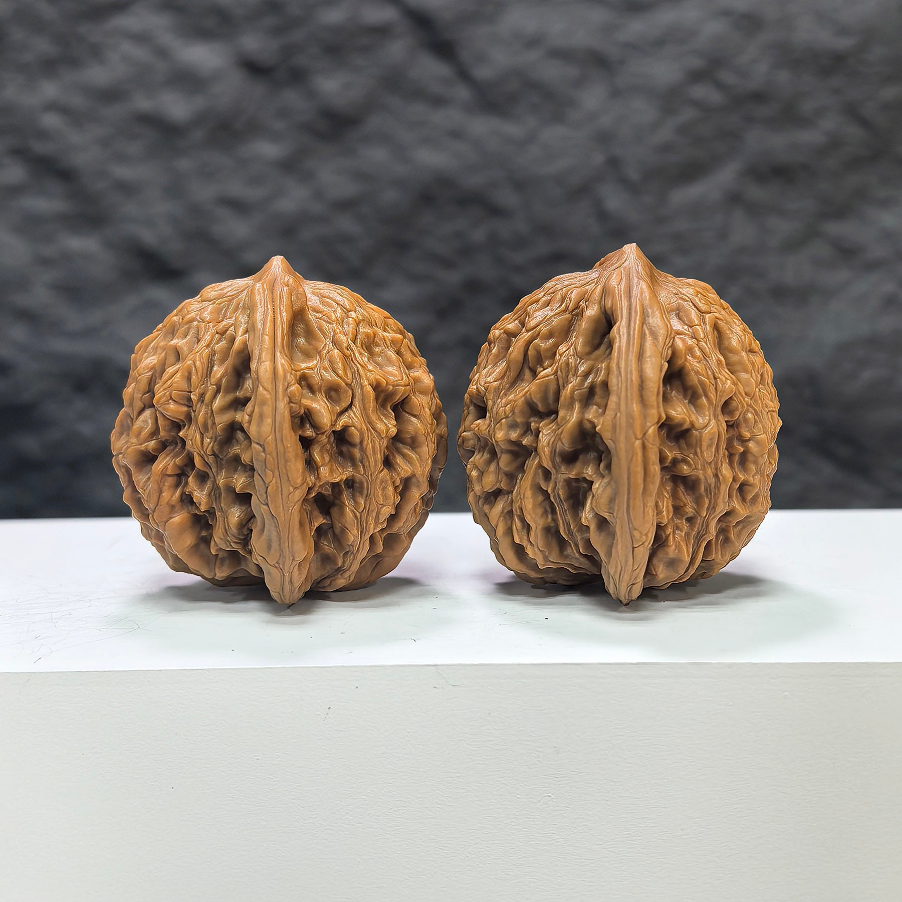 Wenwan Art Wheat Ear Tiger Head Wenwan Walnut pair, 42mm x 49mm, featuring detailed tiger head designs and wheat ear motifs.