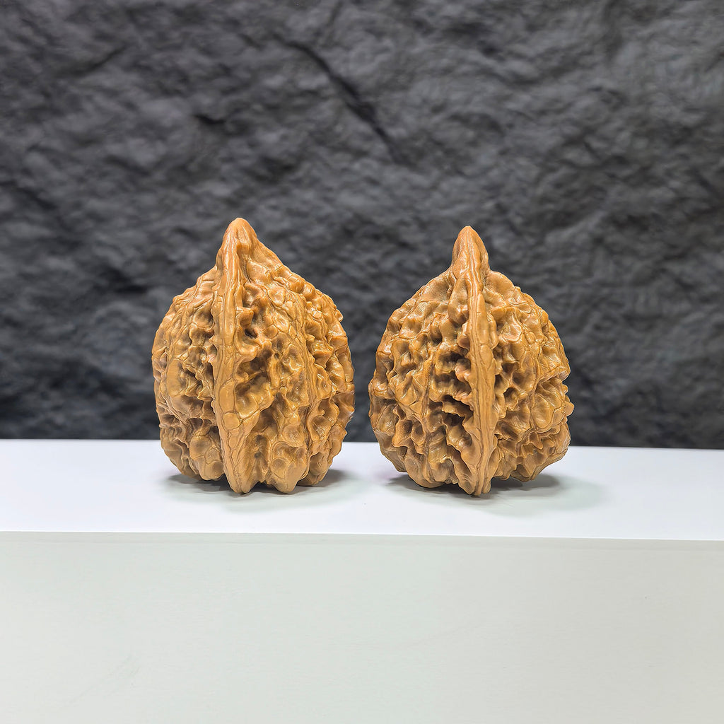 Official Wenwan Art hat-shaped walnut pair, classic Wenwan walnuts with 43mm x 37mm size, detailed carved design.