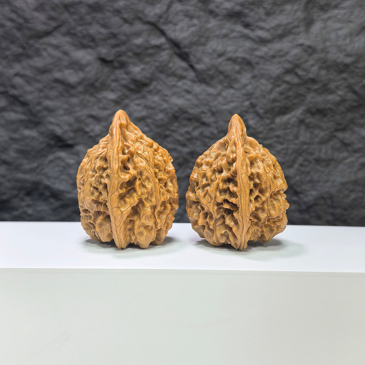 Official Wenwan Art hat-shaped walnut pair, classic Wenwan walnuts with 43mm x 37mm size, detailed carved design.