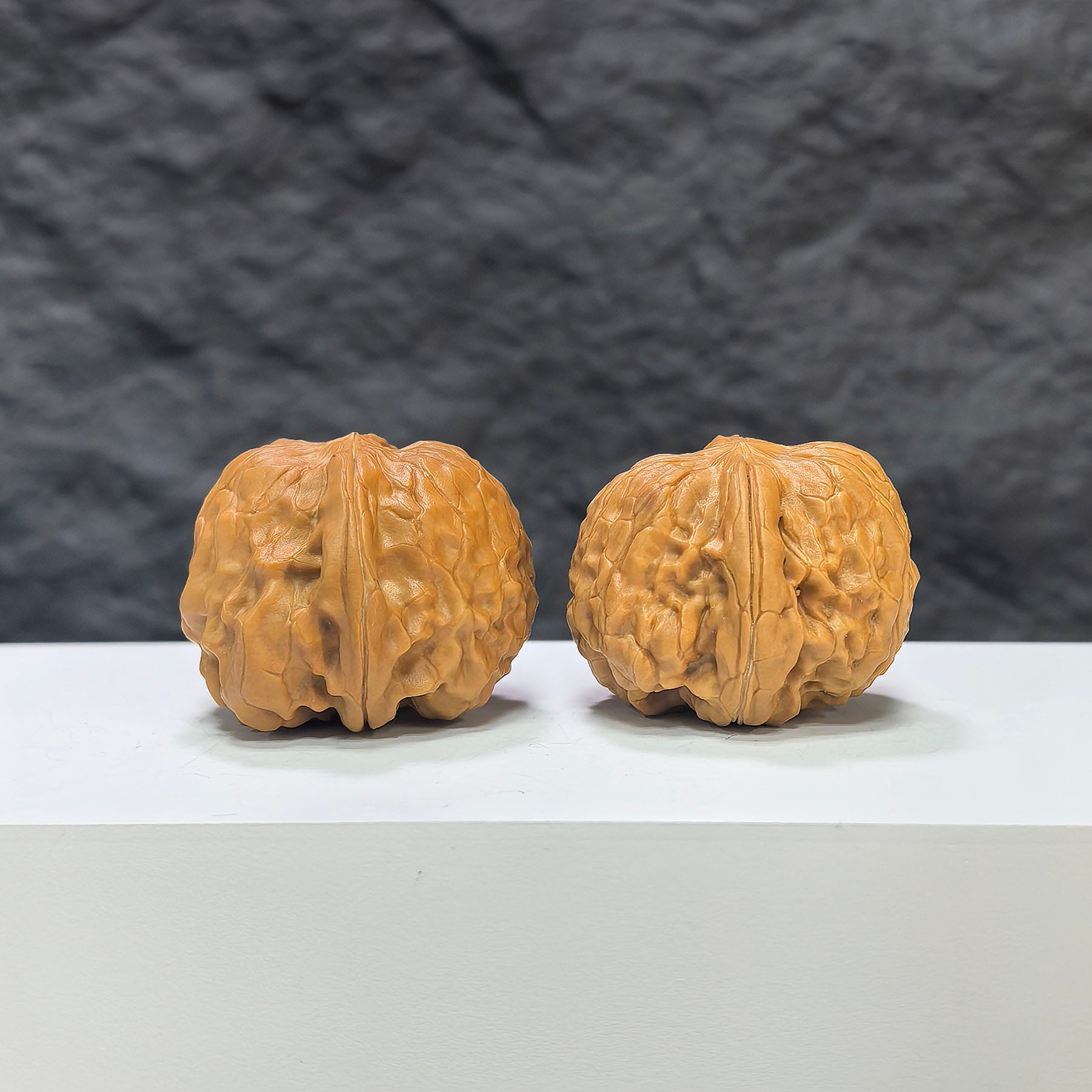 Golden Toad Vessel and Heaven Devouring Beast Wenwan Walnut pair, 36-37mm, crafted by Wenwan Art, featuring intricate carvings.
