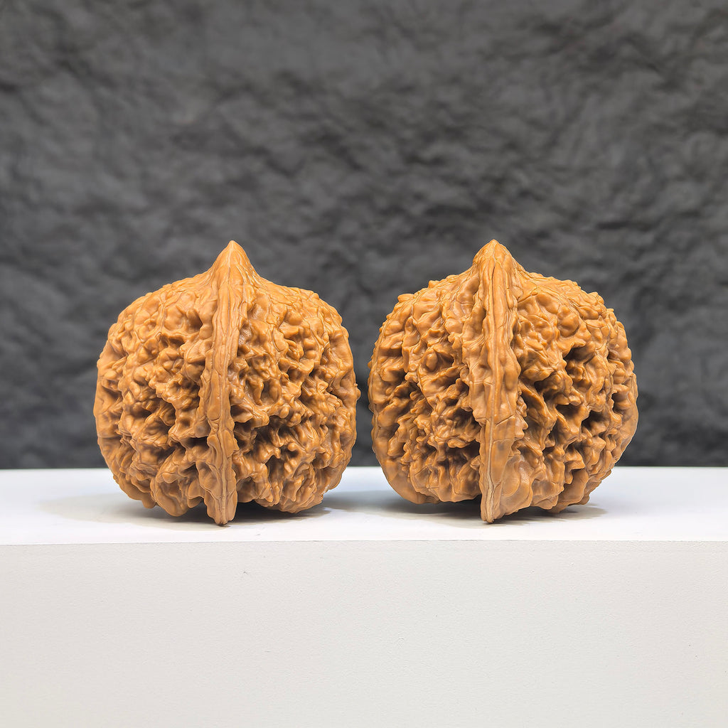 Pair of Peach Heart Concave Base Wenwan Walnuts with full star pattern, 40mm x 42mm, from Wenwan Art, deep-base walnut set.