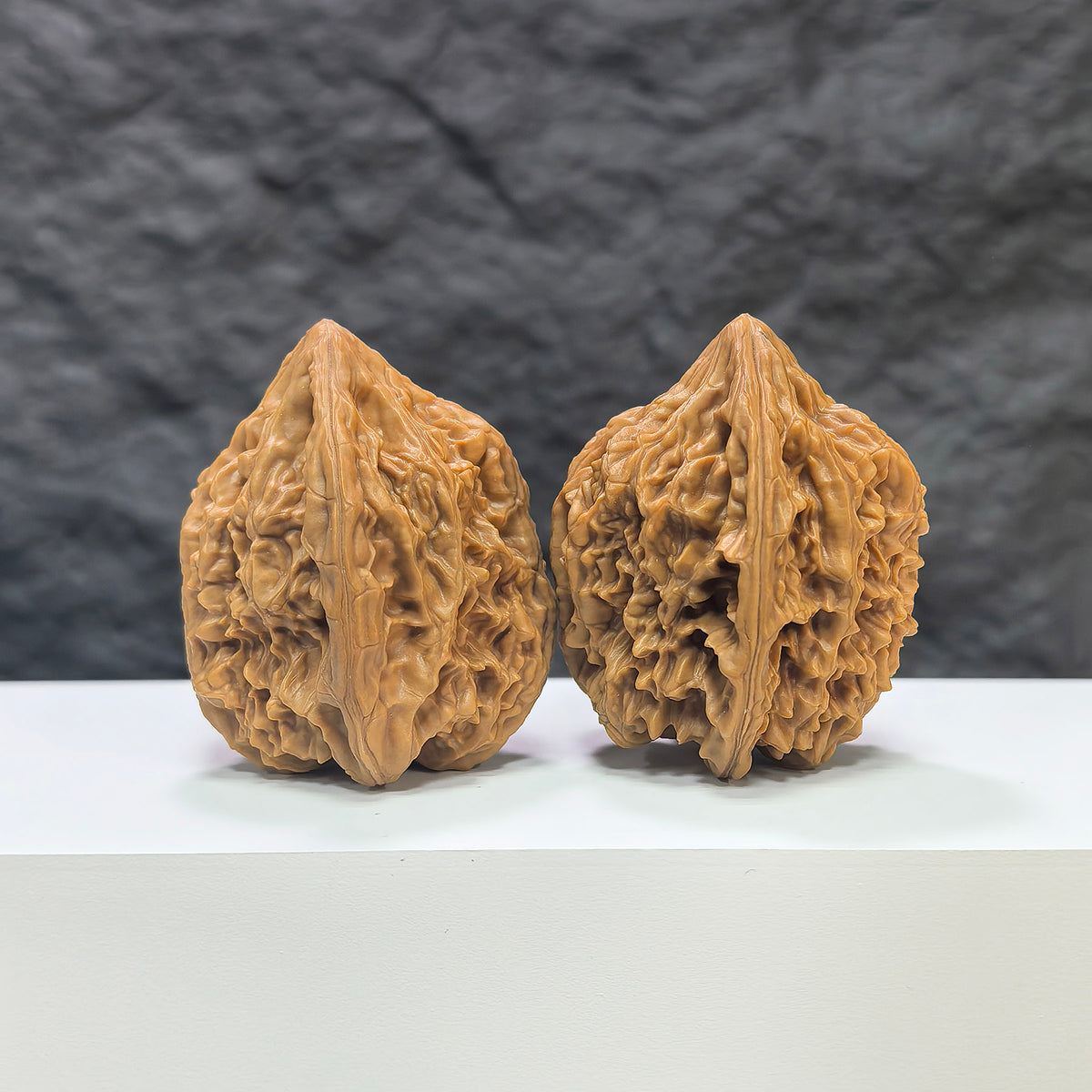 Pair of Beijing Chicken Heart Wenwan walnuts from Wenwan Art, featuring 41mm size with intricate natural walnut patterns.