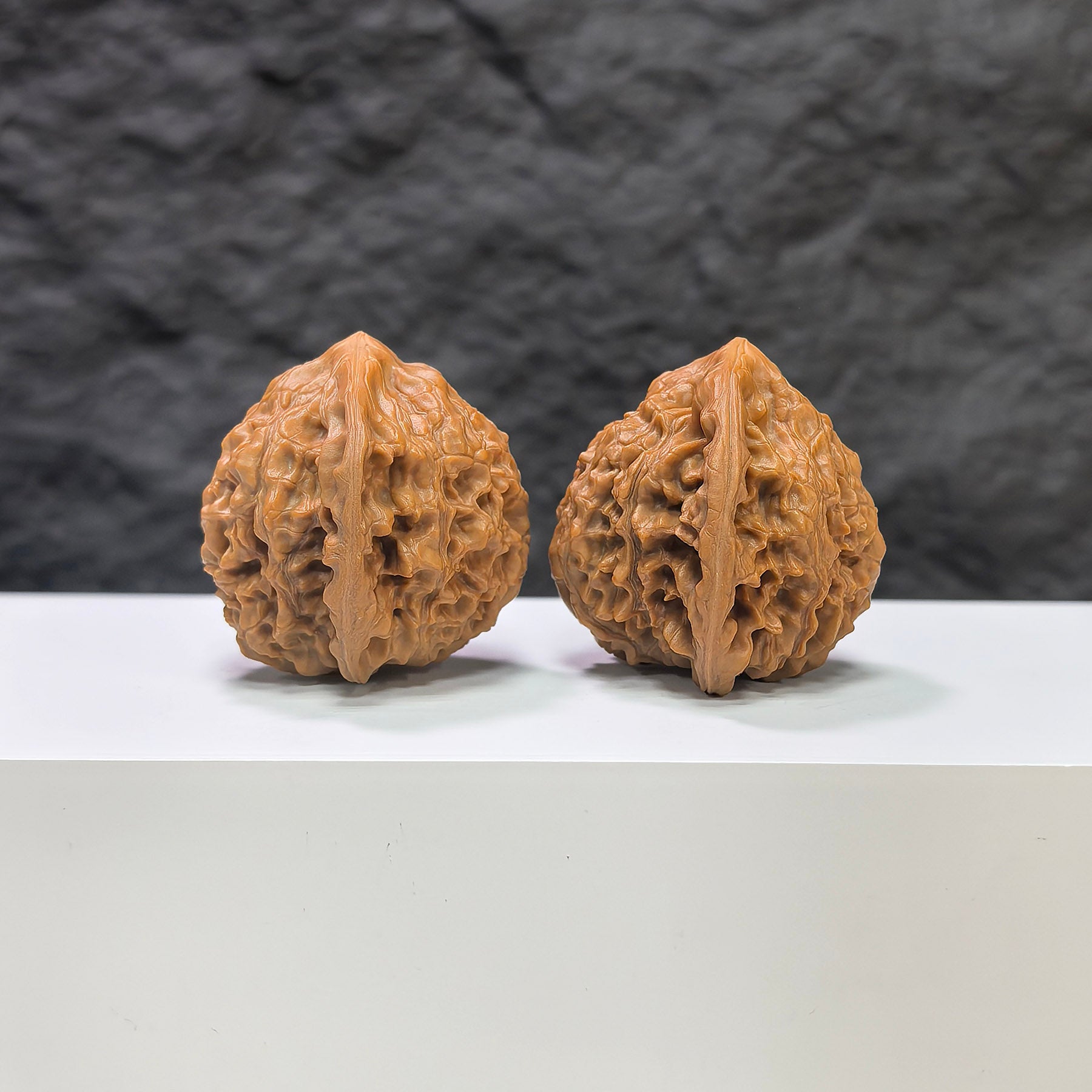 Golden Kylin Classic Wenwan Walnut pair by Wenwan Art, 37mm x 36mm, featuring detailed carvings and rich golden color.