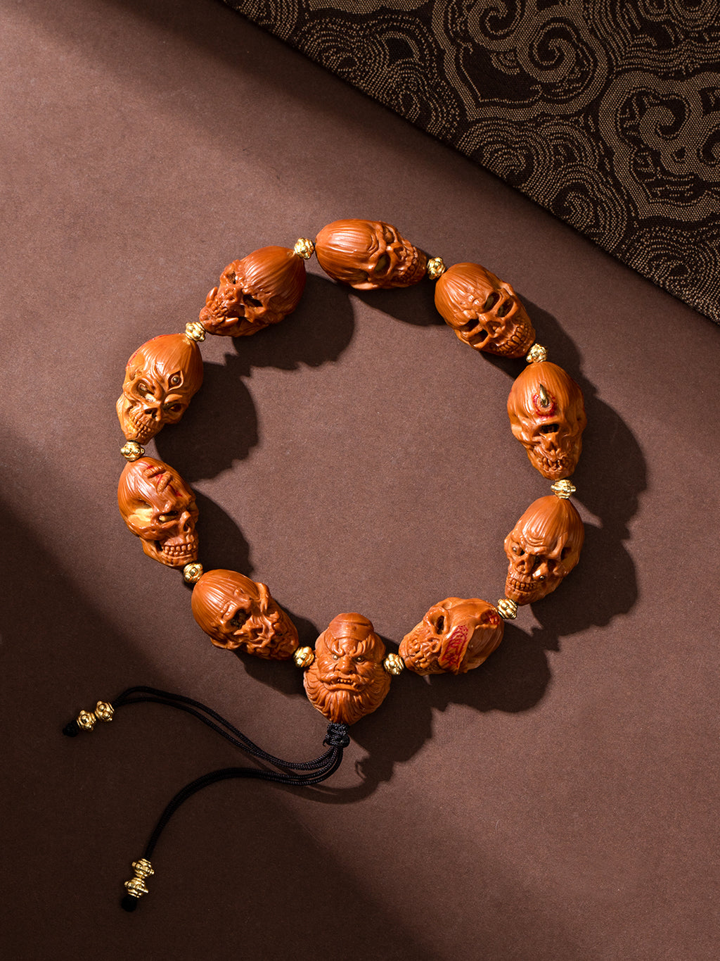 [Master Shan Chunyang] Handcarved Olive Pit Bracelet - "Night Parade of One Hundred Demons" (Skull & Demon Motifs) | 單春陽手作 橄欖核雕手串「百鬼夜行」暗黑文玩重器