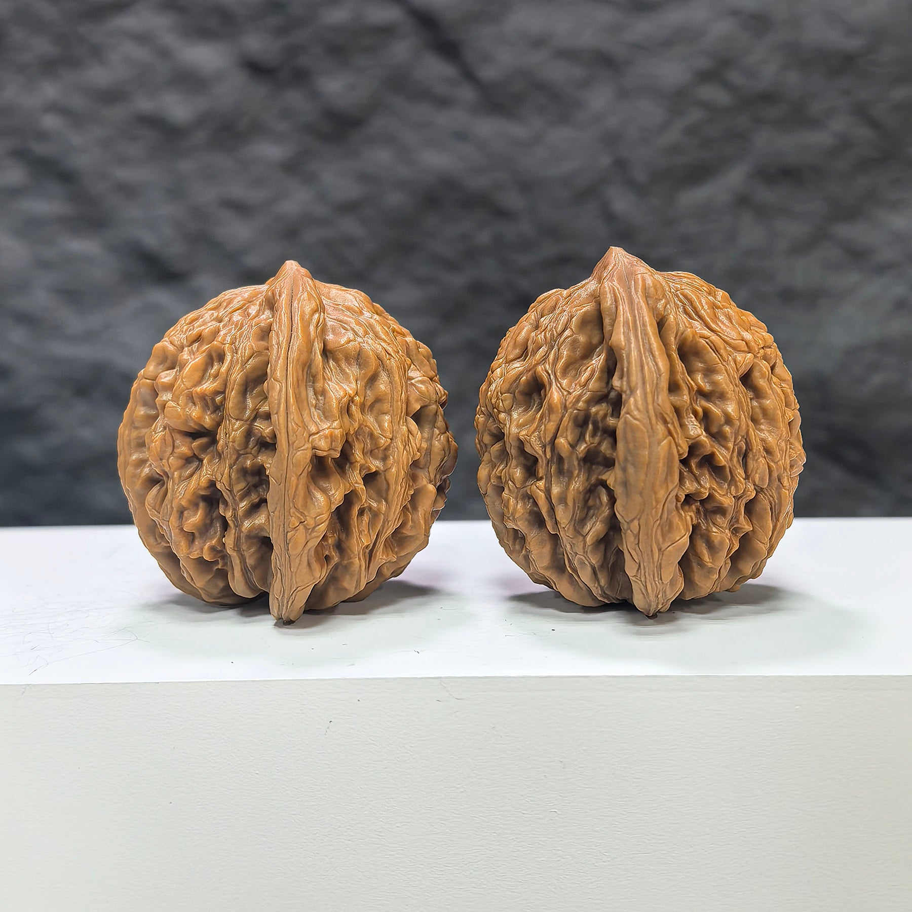 Wenwan Art Wheat Ear Tiger Head Wenwan Walnut pair, 42mm x 49mm, featuring detailed tiger head and wheat ear carvings.