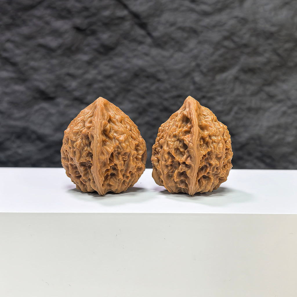 Golden Kylin Wenwan Walnut pair from Wenwan Art, featuring 36mm and 34mm classic walnuts with intricate natural patterns.