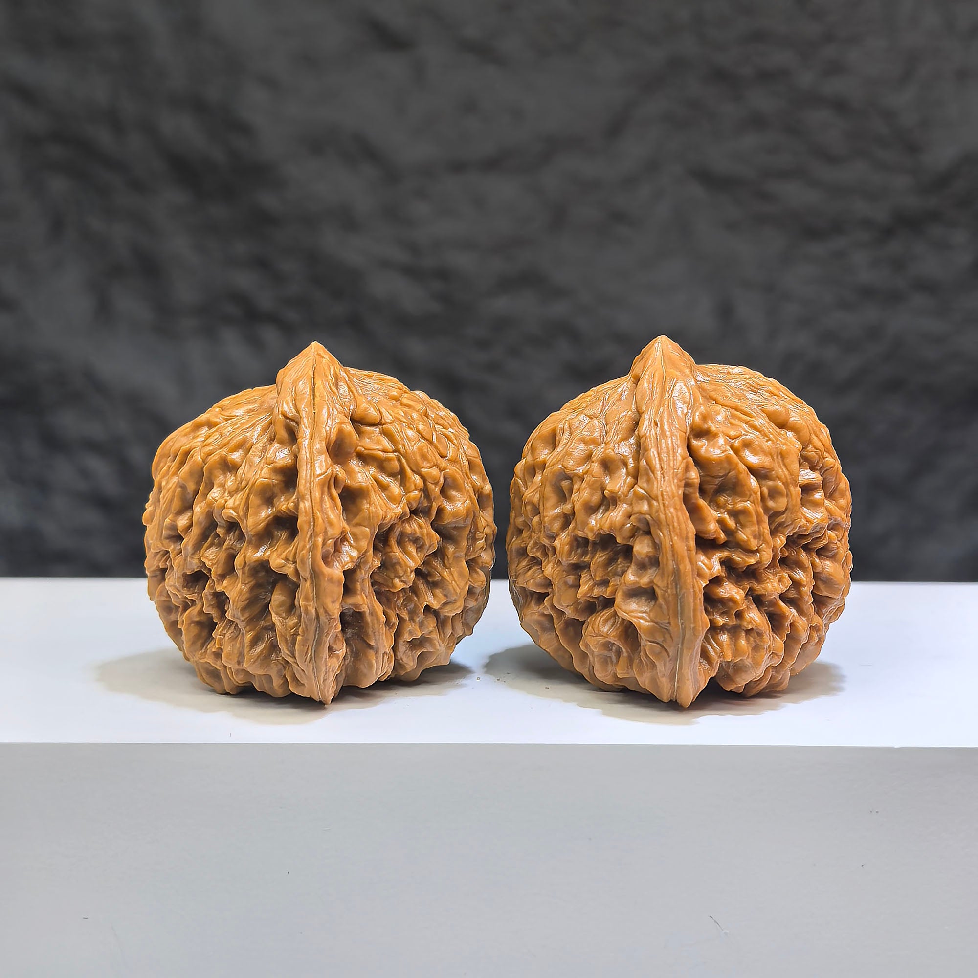 Hand-matched Wenwan Scholar Walnuts pair from Wenwan Art, 42mm, featuring classic triangular concave bottoms, Wenwan Walnut sculpture.