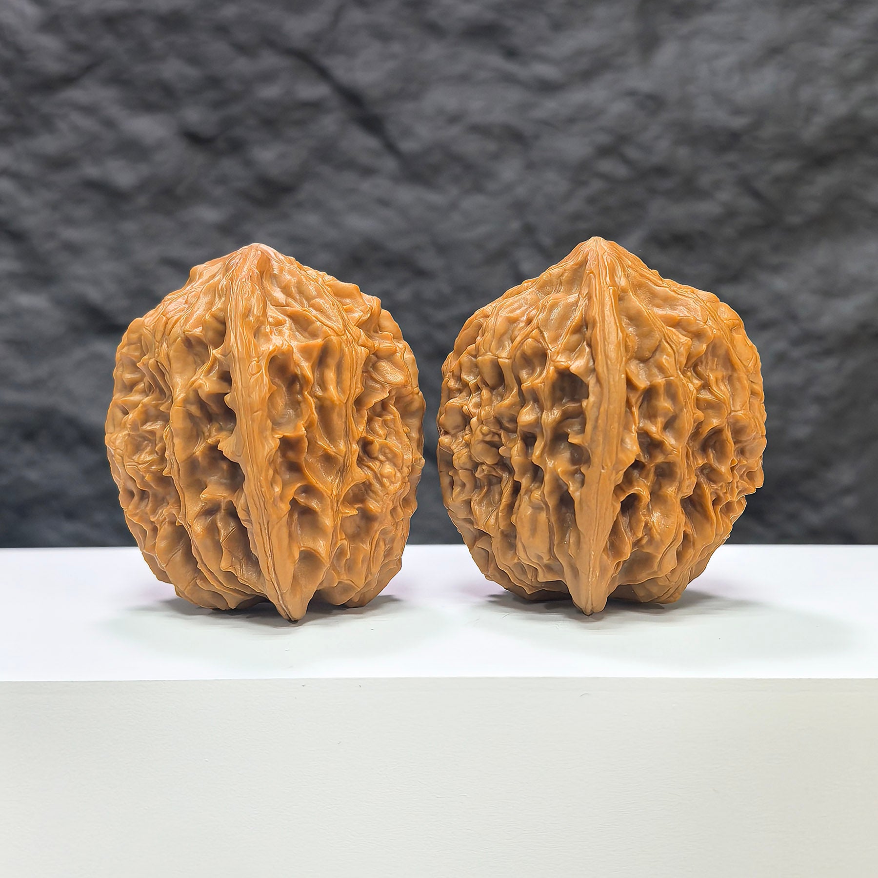 Pair of Beijing Chicken Heart Wenwan walnuts from Wenwan Art, featuring 43mm x 45mm natural walnut specimens.