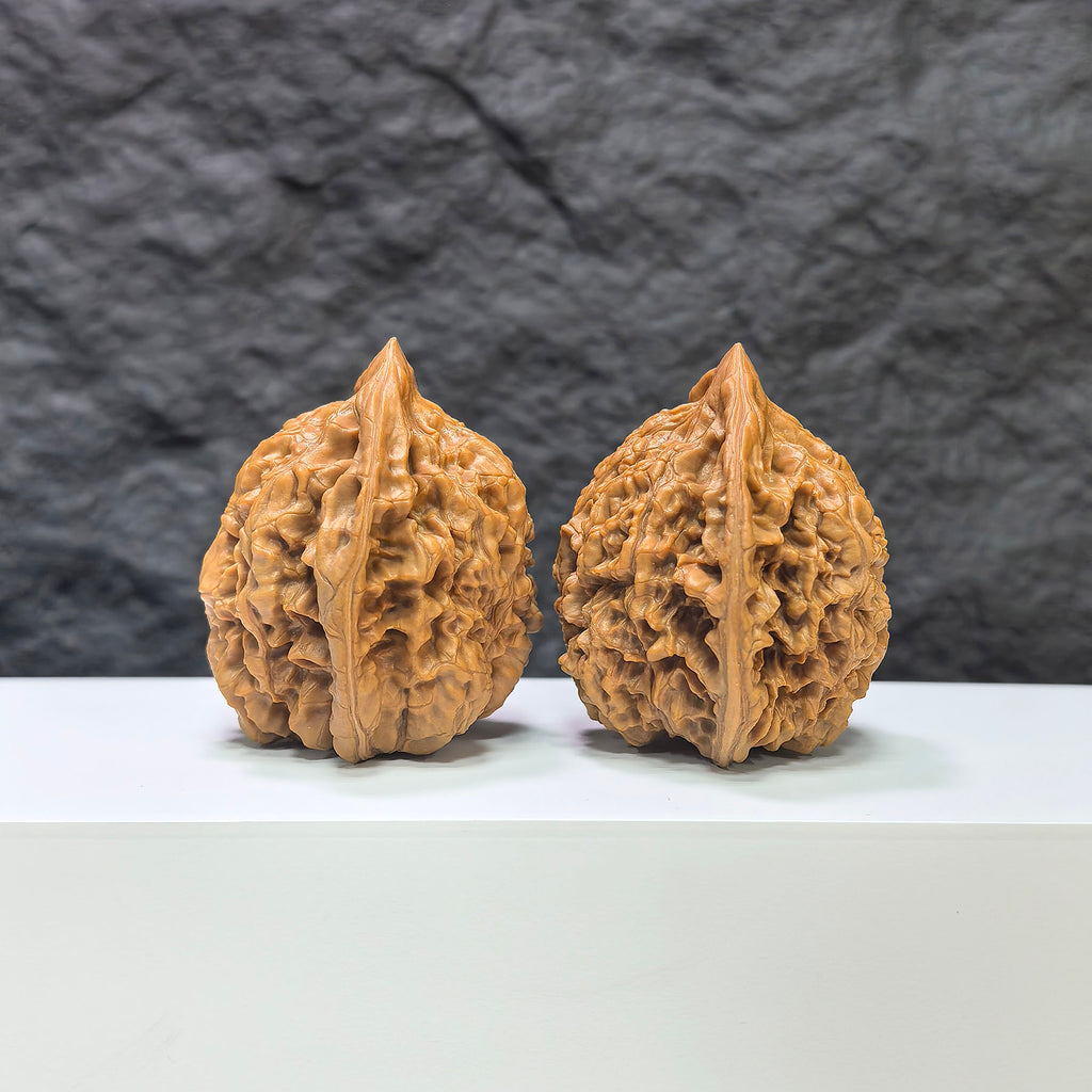 Large Wenwan Art official hat concave base peach heart walnut, premium walnut pair with 48mm x 41mm size, detailed surface.