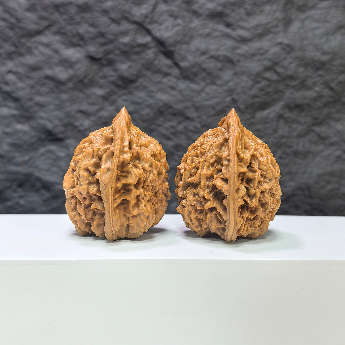 Large Wenwan Art official hat concave base peach heart walnut, premium walnut pair with 48mm x 41mm size, detailed surface.