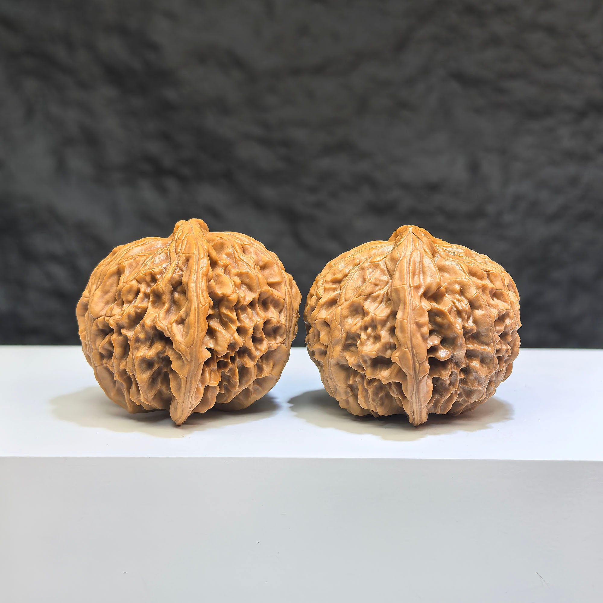 Pair of Classic Scholar Wenwan Walnuts by Wenwan Art, hand-matched with 球形宮燈 design, 41mm x 38mm, showcasing detailed craftsmanship.