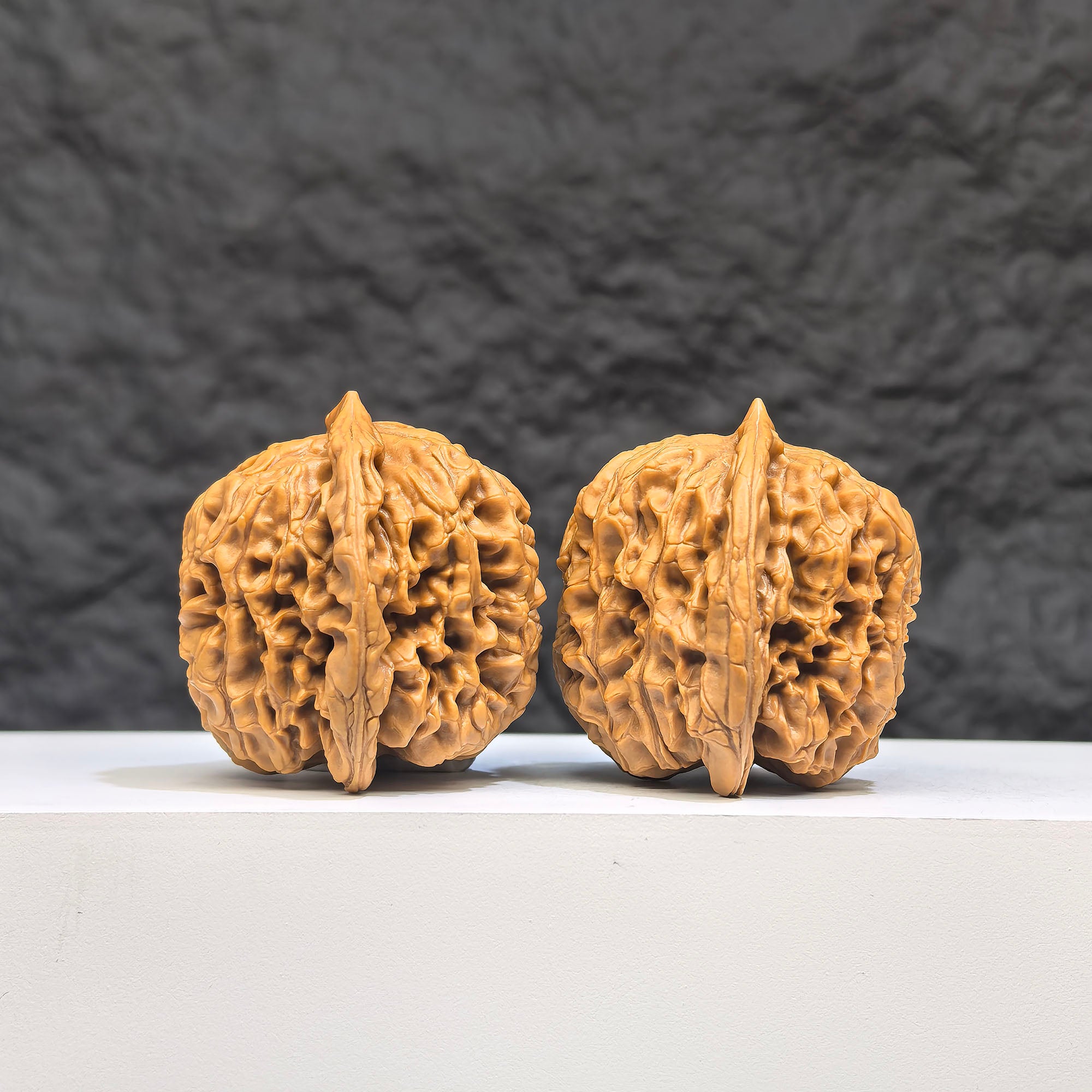 Pair of Wenwan Art Hundred Beasts Lion Head Walnut carvings, 38mm, detailed natural wood texture, traditional Chinese art.